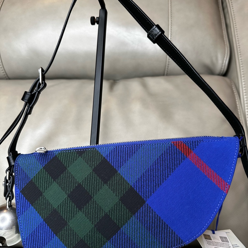 Burberry Mini Shield Limited Edition Plaid Shoulder Bag - Blue and Green